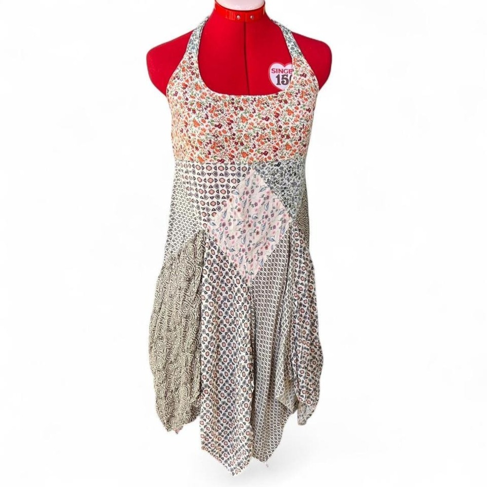Patchwork Fairy Hem Halter Dress In Floral Prints Size Small Boho Cottagecore